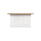 Fiora 160x80cm White Gloss Kitchen Island Breakfast Bar with Oak Top & Storage - FurniComp