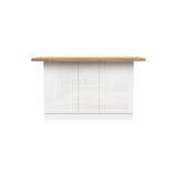 Fiora 160x80cm White Gloss Kitchen Island Breakfast Bar with Oak Top & Storage - FurniComp