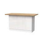 Fiora 160x80cm White Gloss Kitchen Island Breakfast Bar with Oak Top & Storage - FurniComp