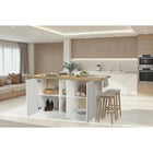 Fiora 160x80cm White Gloss Kitchen Island Breakfast Bar with Oak Top & Storage - FurniComp