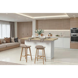 Fiora 160x80cm White Gloss Kitchen Island Breakfast Bar with Oak Top & Storage - FurniComp