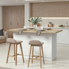 Fiora 160x80cm White Gloss Kitchen Island Breakfast Bar with Oak Top & Storage - FurniComp