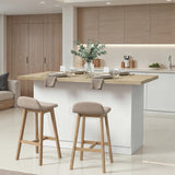 Fiora 160x80cm White Gloss Kitchen Island Breakfast Bar with Oak Top & Storage - FurniComp