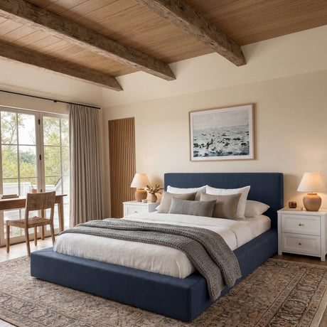 Flora Ink Blue Fabric Bed Frame - FurniComp