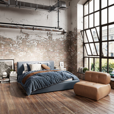 Flora Ink Blue Fabric Bed Frame - FurniComp