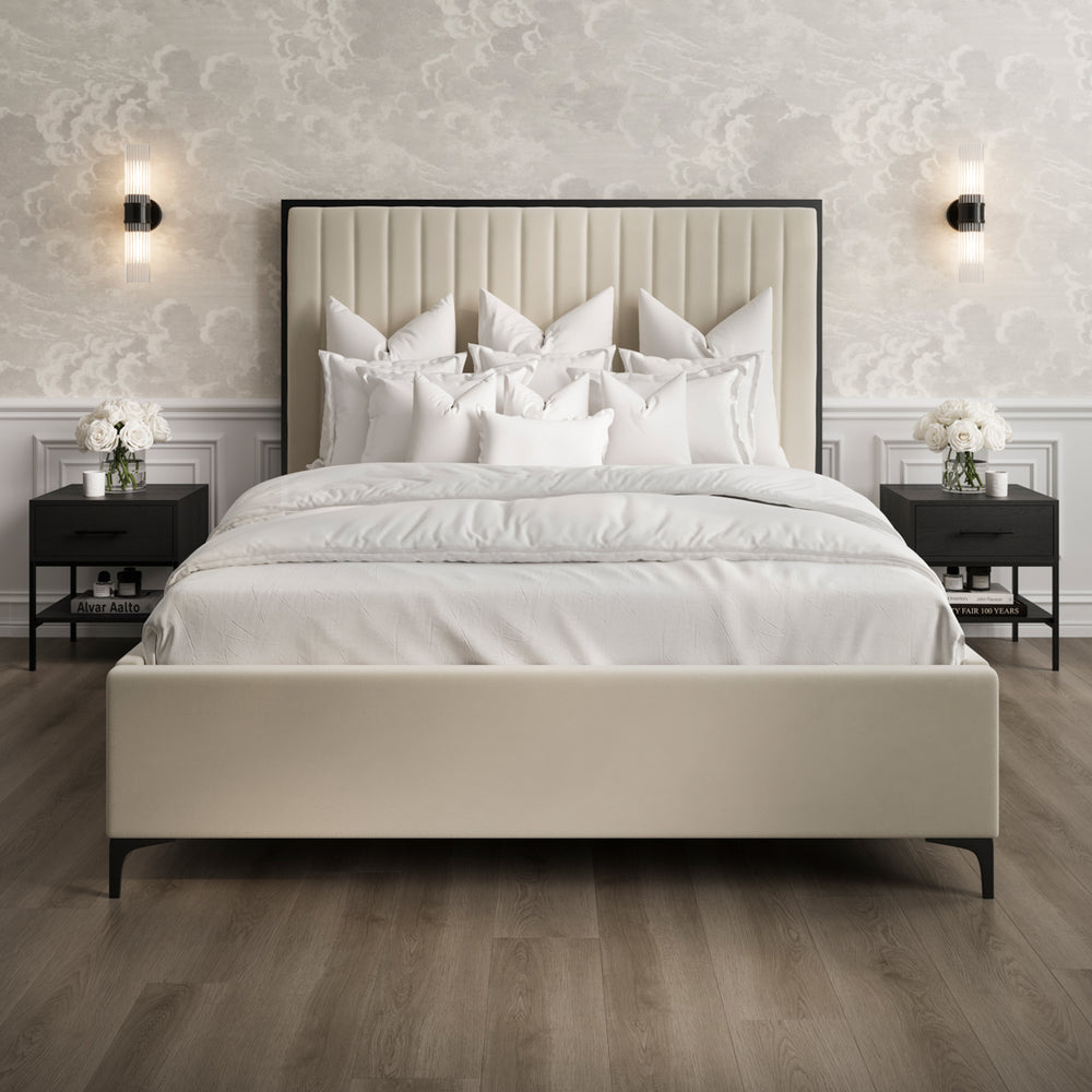 Francisco Cream Velvet Fabric Bed Frame - FurniComp
