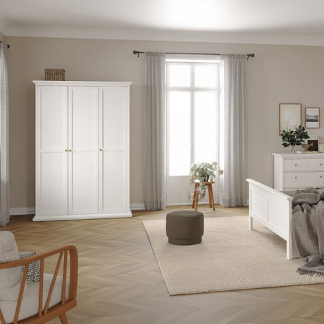 Geneva 140cm 3 Door Wardrobe-White - FurniComp