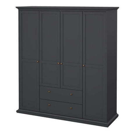 Geneva 180cm 4 Door 2 Drawer Wardrobe-Grey - FurniComp