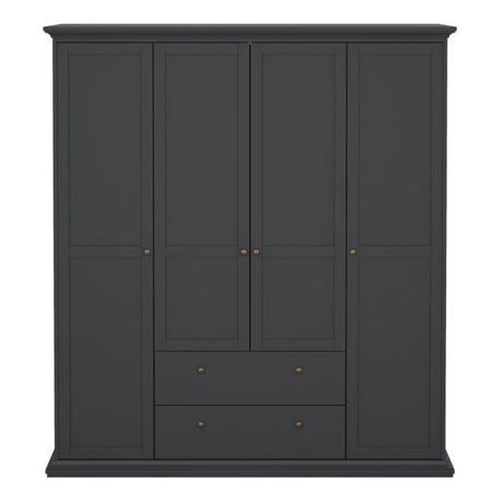Geneva 180cm 4 Door 2 Drawer Wardrobe-Grey - FurniComp