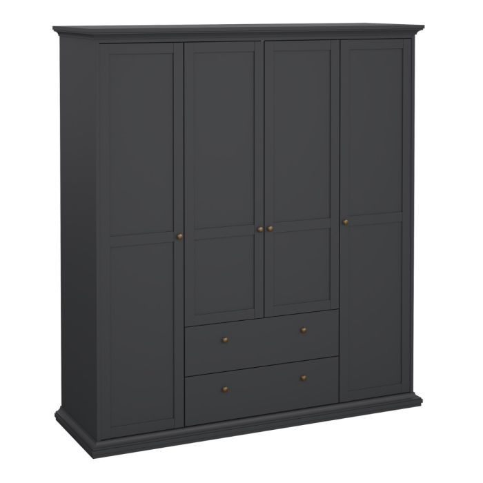 Geneva 180cm 4 Door 2 Drawer Wardrobe-Grey - FurniComp