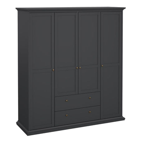 Geneva 180cm 4 Door 2 Drawer Wardrobe-Grey - FurniComp
