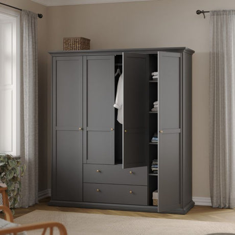 Geneva 180cm 4 Door 2 Drawer Wardrobe-Grey - FurniComp