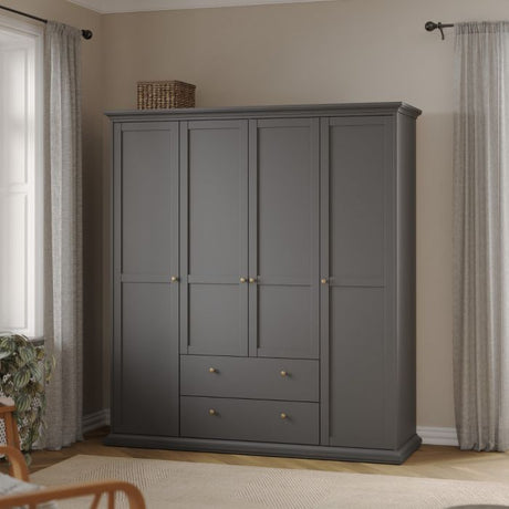 Geneva 180cm 4 Door 2 Drawer Wardrobe-Grey - FurniComp