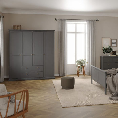 Geneva 180cm 4 Door 2 Drawer Wardrobe-Grey - FurniComp