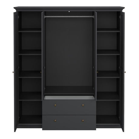 Geneva 180cm 4 Door 2 Drawer Wardrobe-Grey - FurniComp