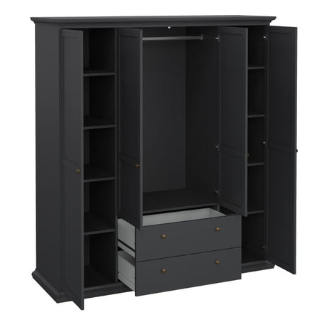Geneva 180cm 4 Door 2 Drawer Wardrobe-Grey - FurniComp