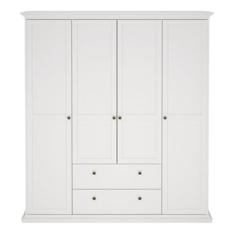 Geneva 180cm 4 Door 2 Drawer Wardrobe-White - FurniComp