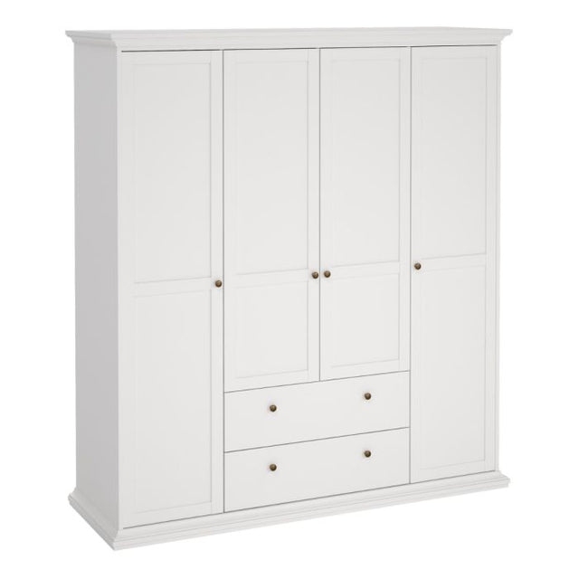 Geneva 180cm 4 Door 2 Drawer Wardrobe-White - FurniComp