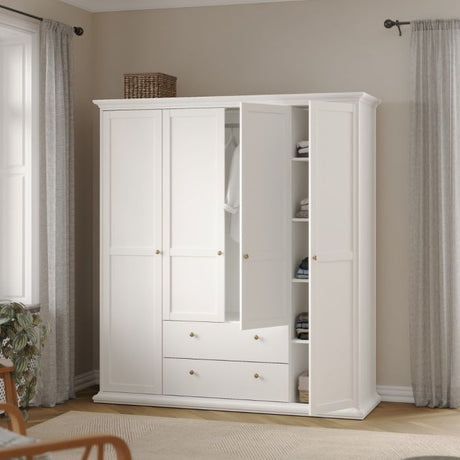 Geneva 180cm 4 Door 2 Drawer Wardrobe-White - FurniComp