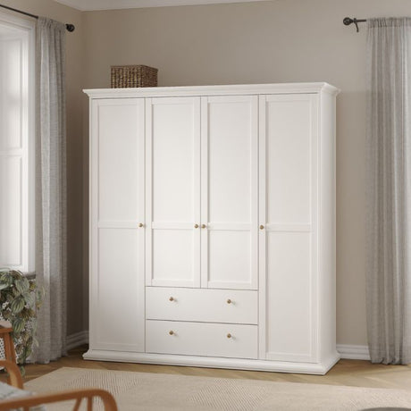 Geneva 180cm 4 Door 2 Drawer Wardrobe-White - FurniComp