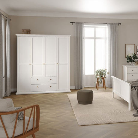 Geneva 180cm 4 Door 2 Drawer Wardrobe-White - FurniComp