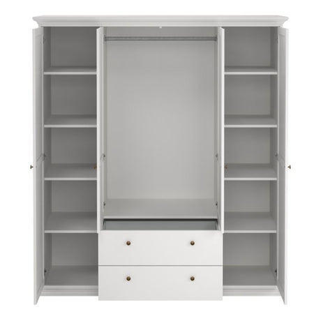 Geneva 180cm 4 Door 2 Drawer Wardrobe-White - FurniComp