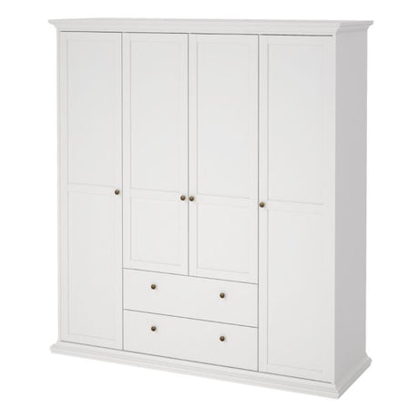 Geneva 180cm 4 Door 2 Drawer Wardrobe-White - FurniComp