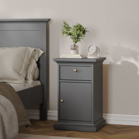 Geneva 1 Door 1 Drawer Bedside Table-Grey - FurniComp