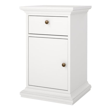Geneva 1 Door 1 Drawer Bedside Table-White - FurniComp