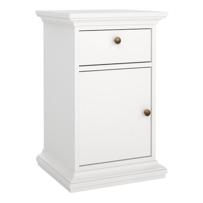 Geneva 1 Door 1 Drawer Bedside Table-White - FurniComp