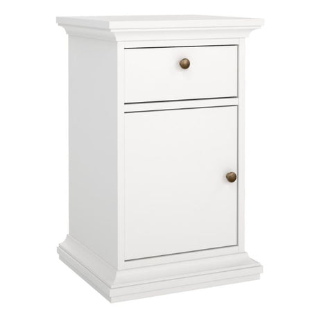 Geneva 1 Door 1 Drawer Bedside Table-White - FurniComp