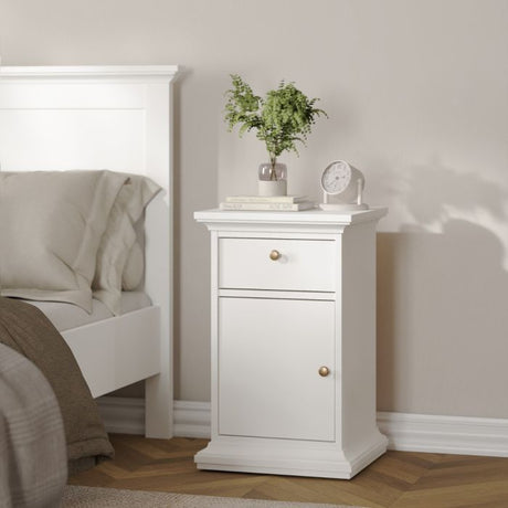 Geneva 1 Door 1 Drawer Bedside Table-White - FurniComp