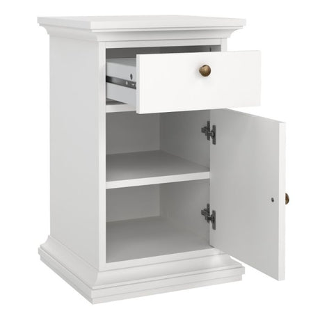 Geneva 1 Door 1 Drawer Bedside Table-White - FurniComp