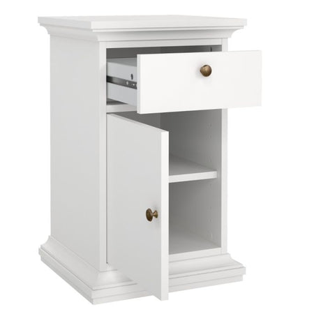 Geneva 1 Door 1 Drawer Bedside Table-White - FurniComp