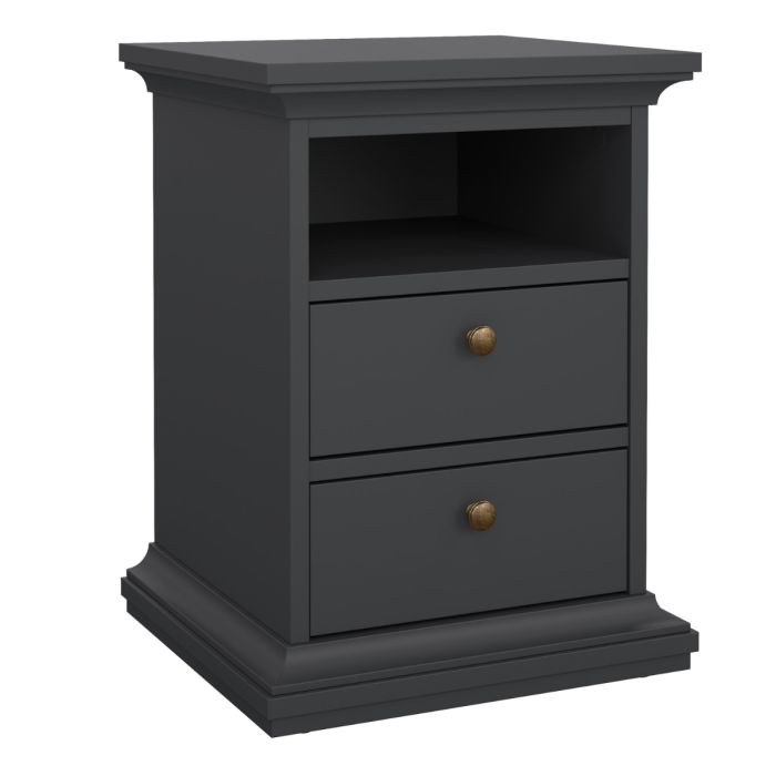 Geneva 2 Drawer Bedside Table-Grey - FurniComp