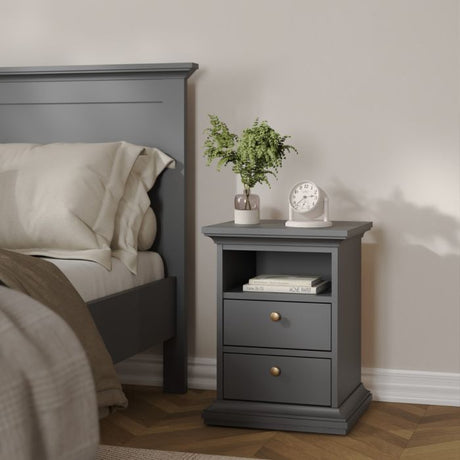 Geneva 2 Drawer Bedside Table-Grey - FurniComp