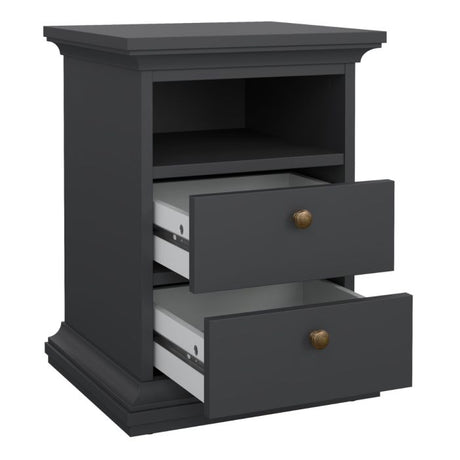 Geneva 2 Drawer Bedside Table-Grey - FurniComp