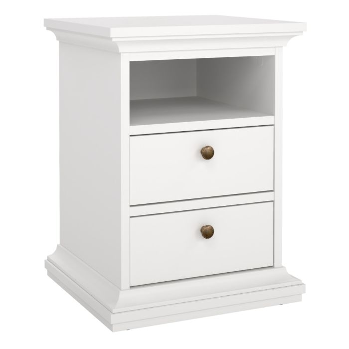 Geneva 2 Drawer Bedside Table-White - FurniComp