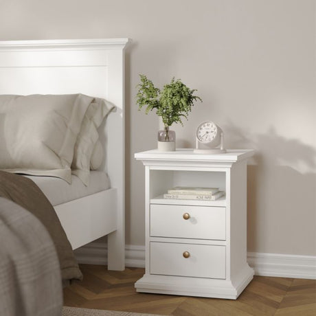 Geneva 2 Drawer Bedside Table-White - FurniComp