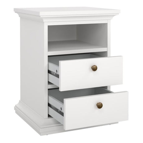 Geneva 2 Drawer Bedside Table-White - FurniComp