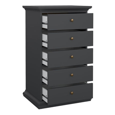 Geneva 60cm 5 Drawer Tall Chest of Drawer-Grey - FurniComp