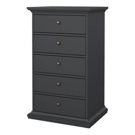 Geneva 60cm 5 Drawer Tall Chest of Drawer-Grey - FurniComp