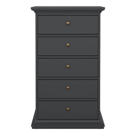 Geneva 60cm 5 Drawer Tall Chest of Drawer-Grey - FurniComp