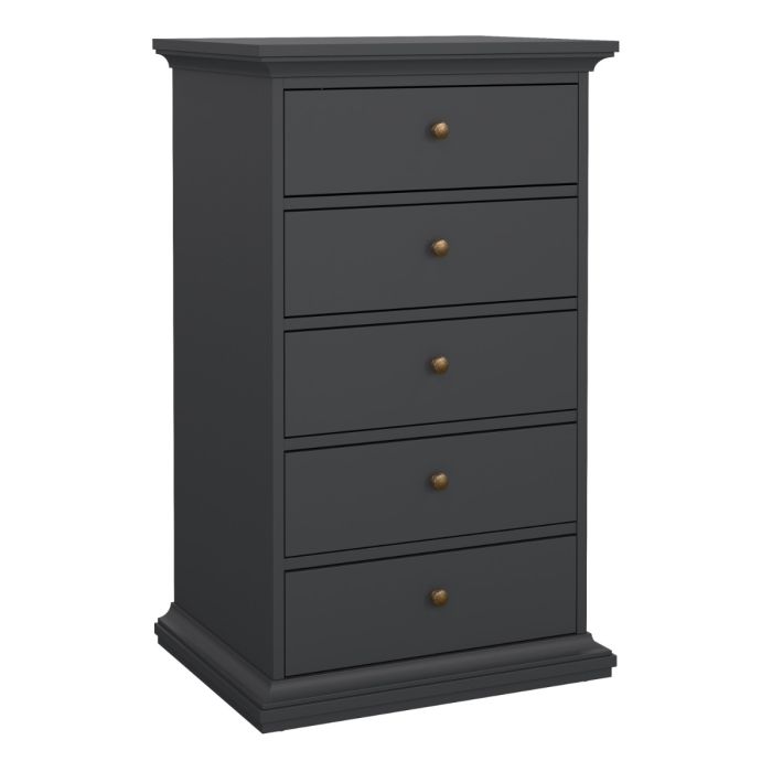 Geneva 60cm 5 Drawer Tall Chest of Drawer-Grey - FurniComp