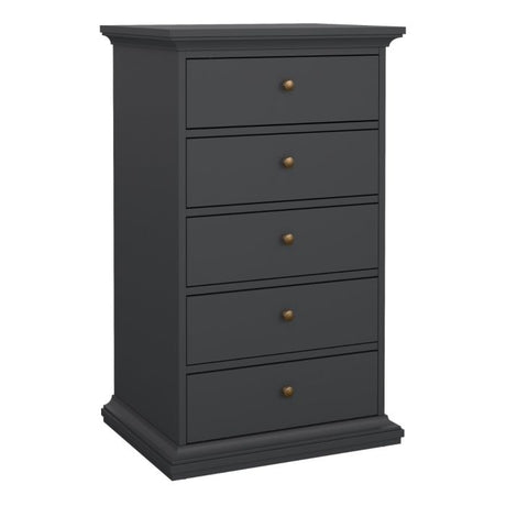 Geneva 60cm 5 Drawer Tall Chest of Drawer-Grey - FurniComp