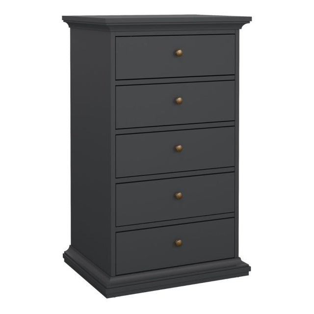 Geneva 60cm 5 Drawer Tall Chest of Drawer-Grey - FurniComp