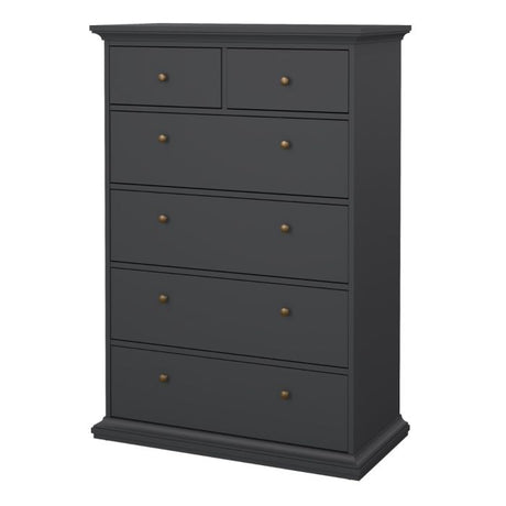 Geneva 90cm 6 Drawer Tall Chest of Drawer-Grey - FurniComp