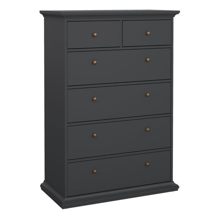 Geneva 90cm 6 Drawer Tall Chest of Drawer-Grey - FurniComp