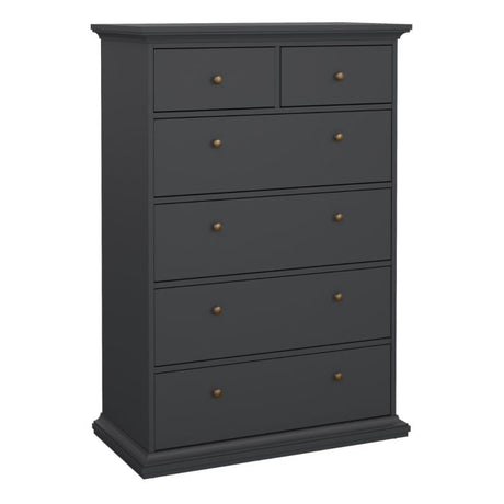Geneva 90cm 6 Drawer Tall Chest of Drawer-Grey - FurniComp