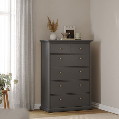 Geneva 90cm 6 Drawer Tall Chest of Drawer-Grey - FurniComp